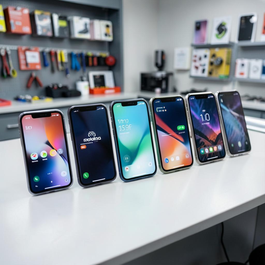 Teléfonos celulares de distintas marcas reparados